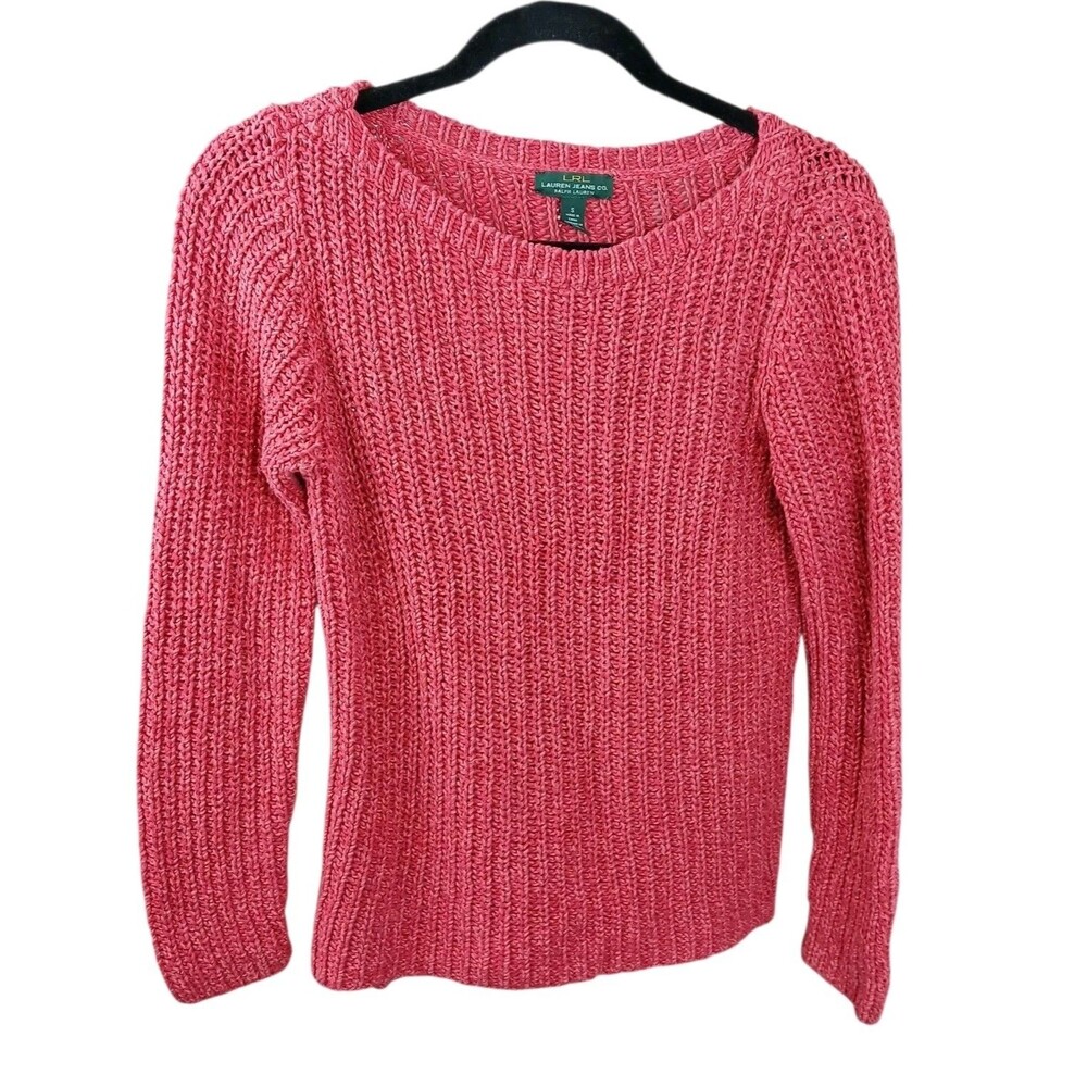 LRL Lauren Jeans Co Rose/Pink Cable Knit Sweater Small Classic Preppy Colorful
